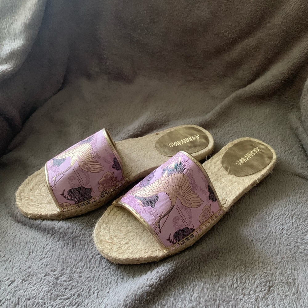 Johnny Was Pink Crane Embroidered Espadrilles - Picture 2 of 7
